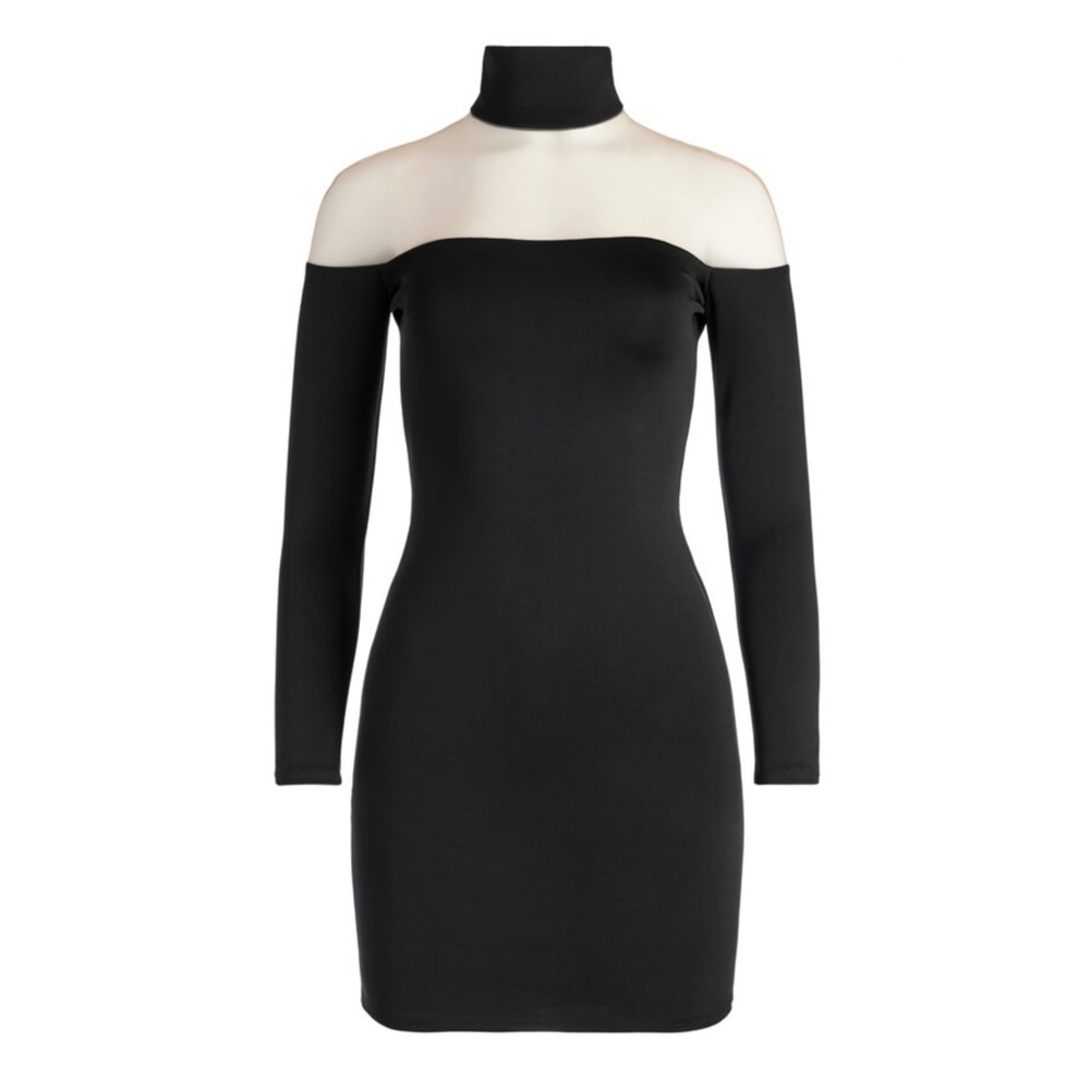 Alice + Olivia Zahra Black And Sheer Turtleneck Mini Dress US8 - Picture 10 of 12